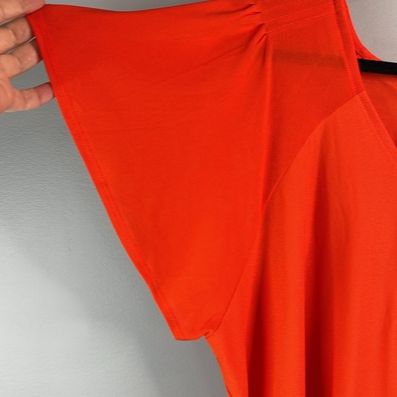 LILY MORGAN NWT Flutter Sleeve Top Orange Zipper V-Neck Stretch Short Sleeves 2X - Picture 5 of 11